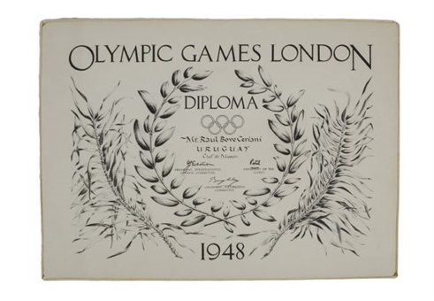 1948 Olympic Diploma Signed By President of Games, IOC President & Chairman of Organizing Committee